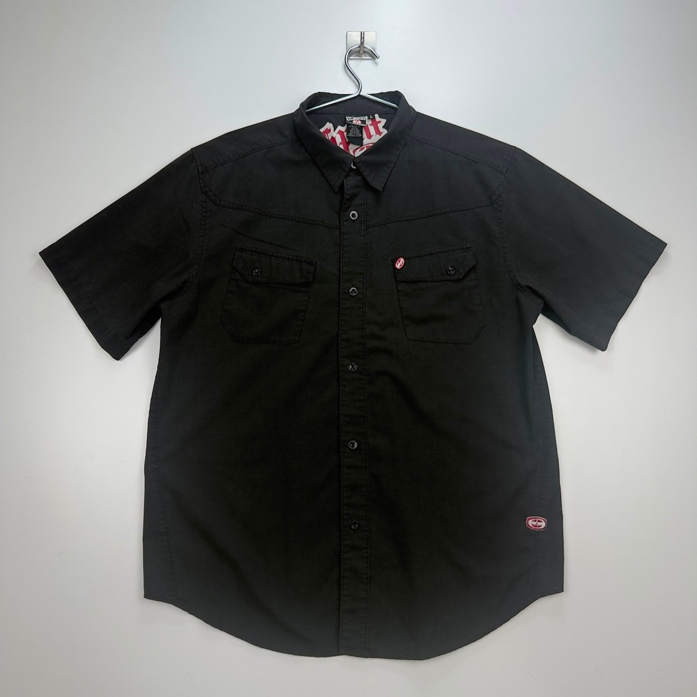 Vintage Y2K Split Skateboards Button Up Shirt Black Skater Men's Large 2000s